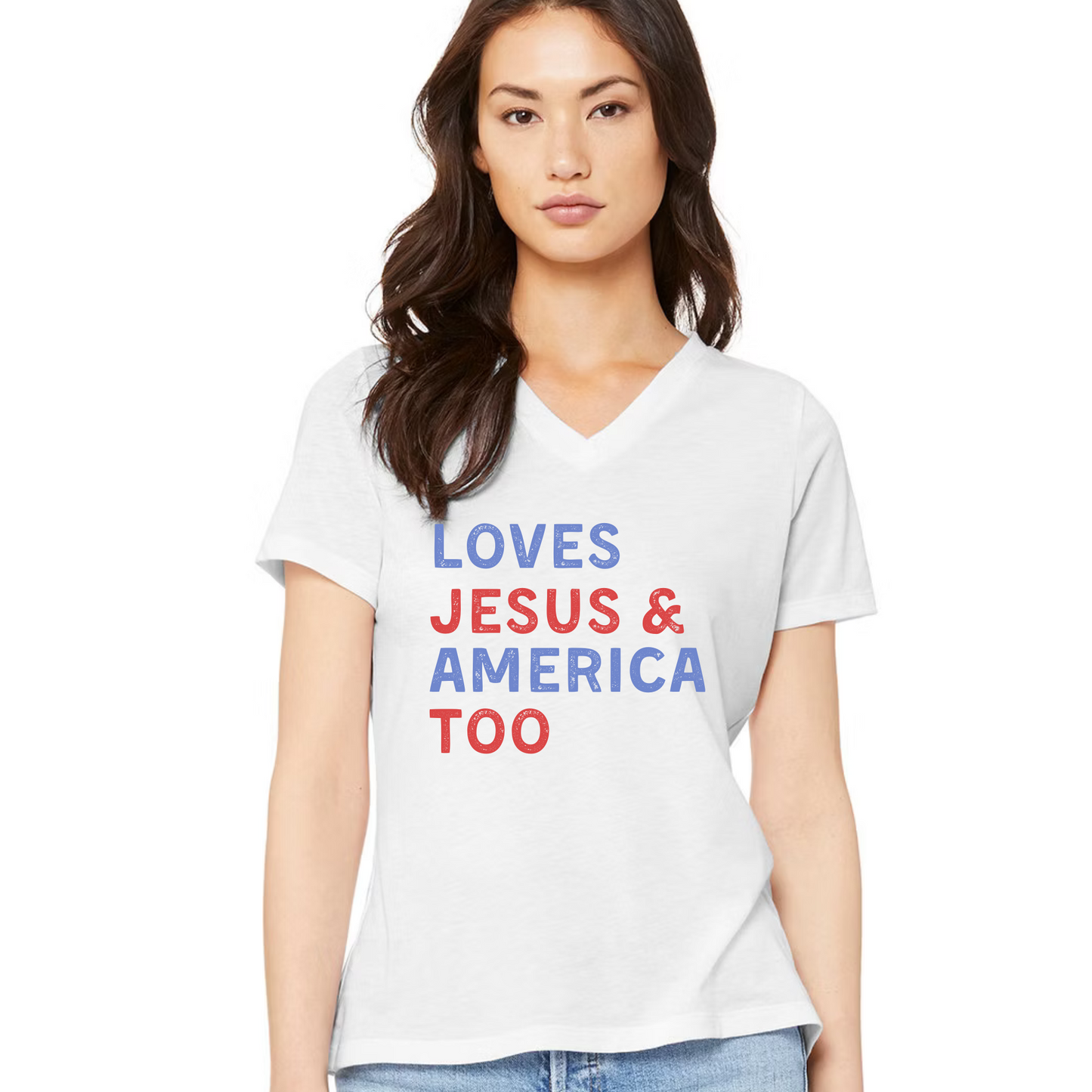 Loves Jesus & America Too - V-Neck